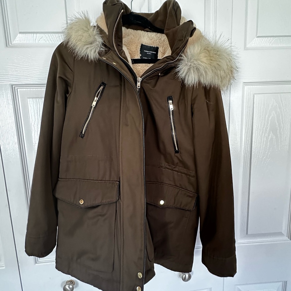 Women's Brown Jacket with Fur Hood